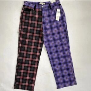 Madden Girl Womens Juniors Size 30 Pink And Purple Plaid Pants Dad Jean